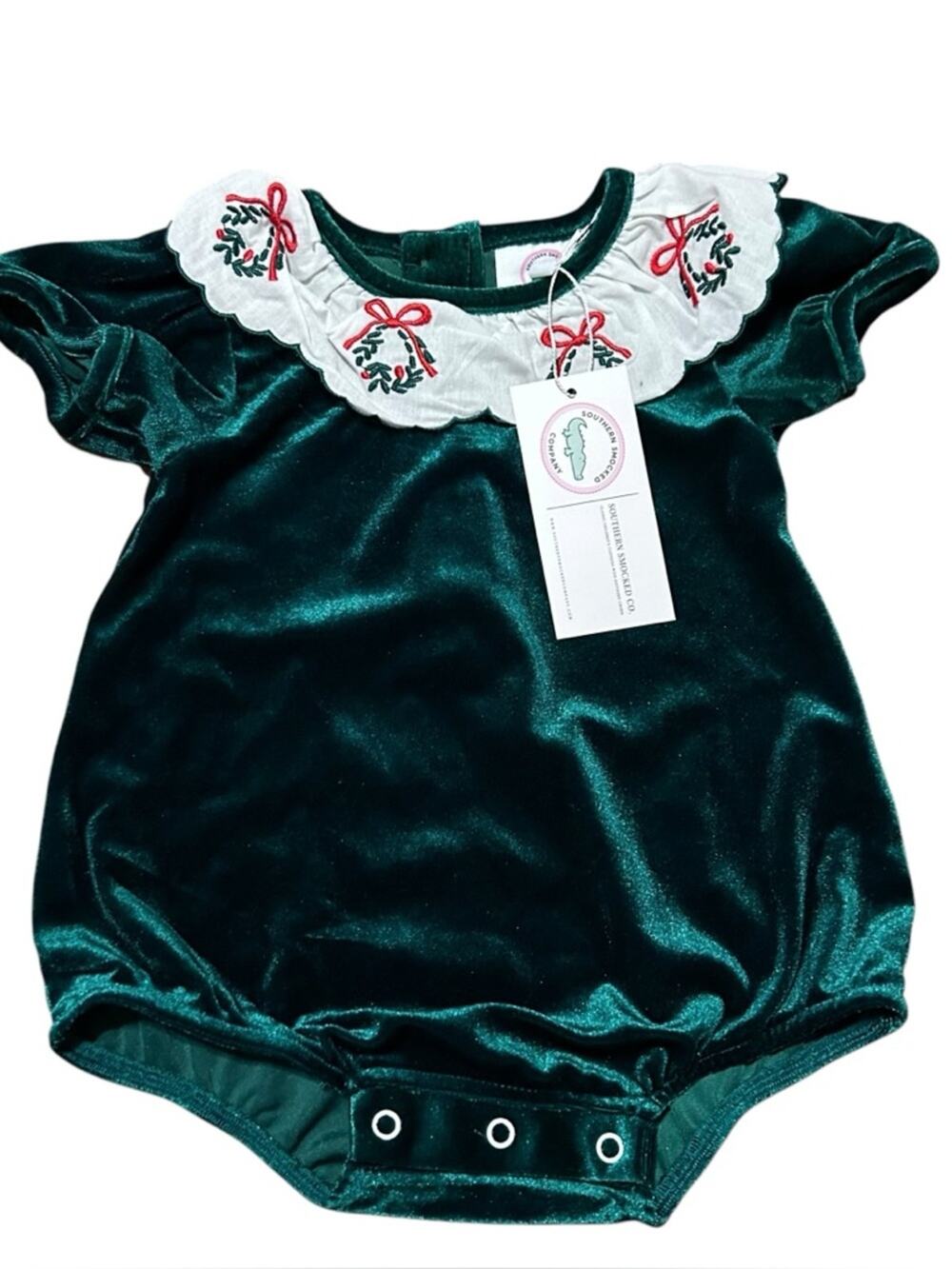 Southern Smocked Co NWT Velvet Christmas Wreath Smocked Outfit